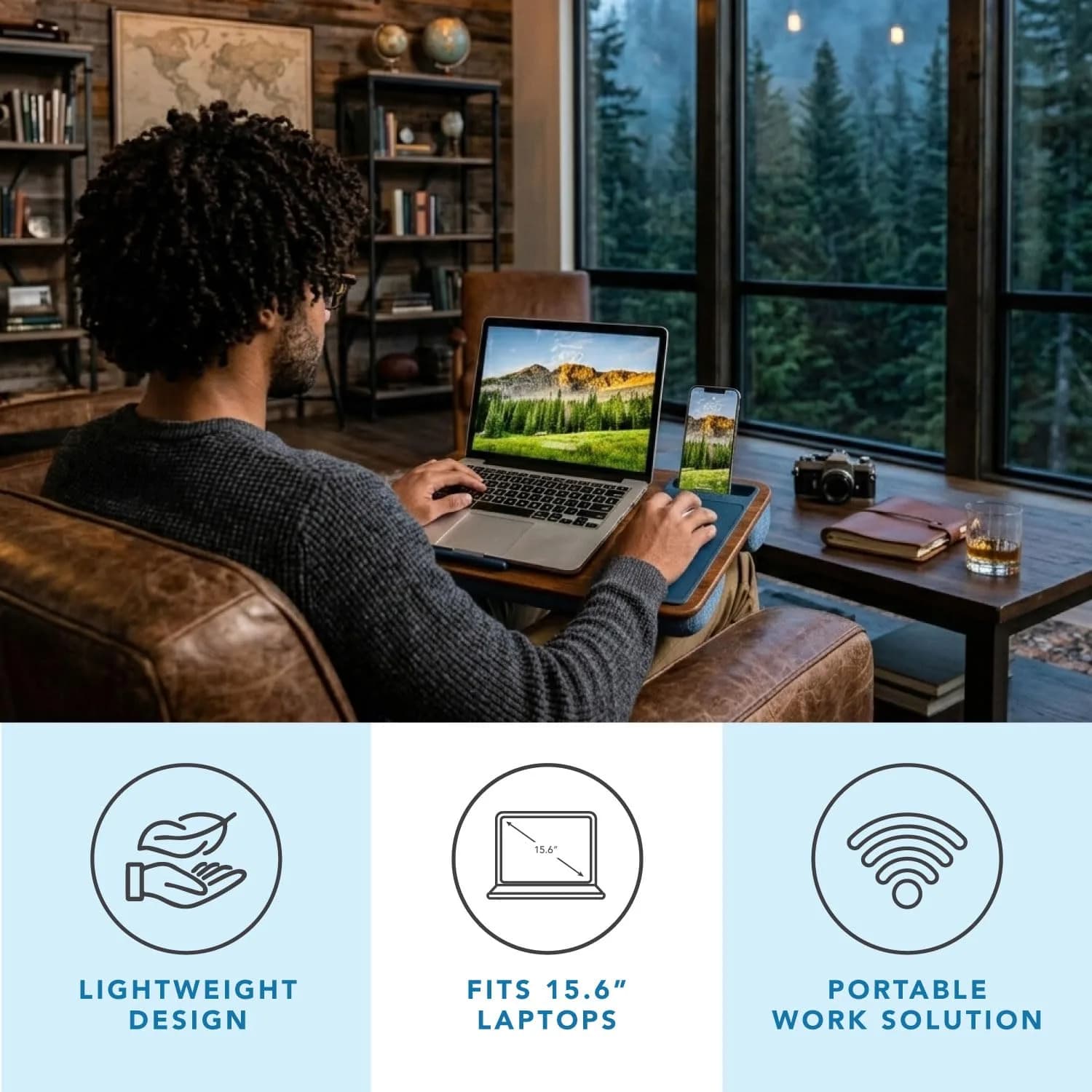 LapGear Home Office Lap Desk with Device Ledge, Mouse Pad, and Phone Holder, Espresso Blue | Work Comfortably Anywhere - view 2