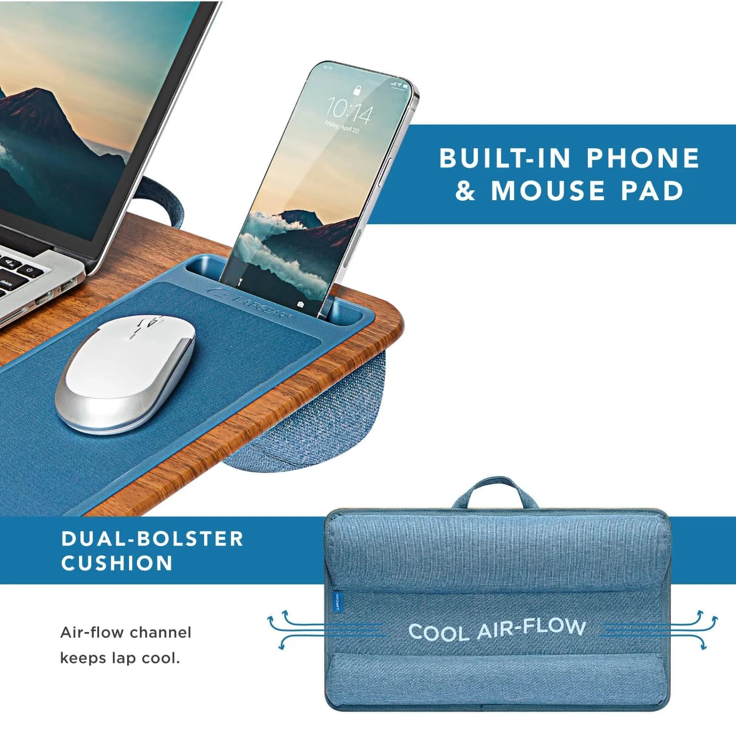 LapGear Home Office Lap Desk with Device Ledge, Mouse Pad, and Phone Holder, Espresso Blue | Work Comfortably Anywhere - view 4