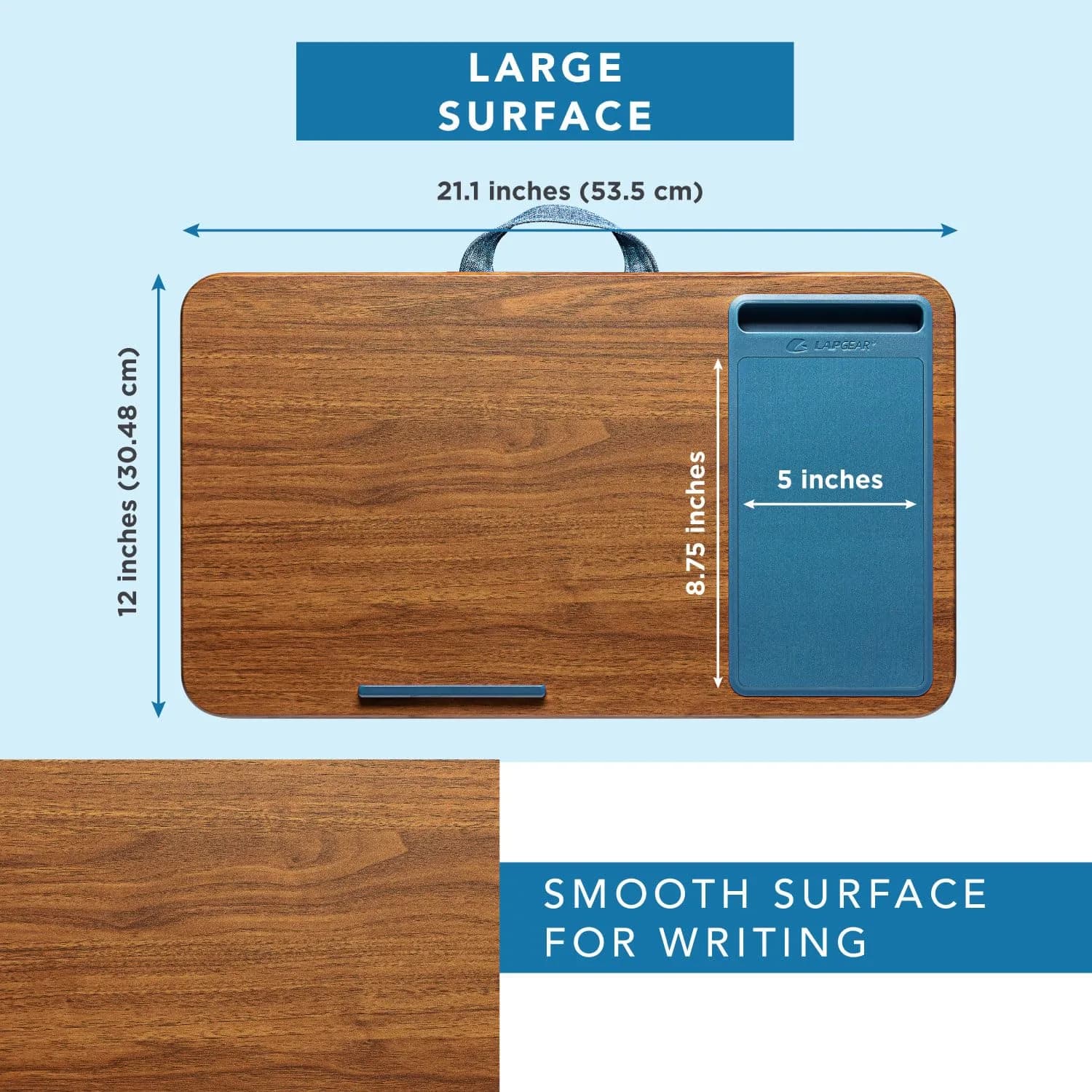 LapGear Home Office Lap Desk with Device Ledge, Mouse Pad, and Phone Holder, Espresso Blue | Work Comfortably Anywhere - view 5