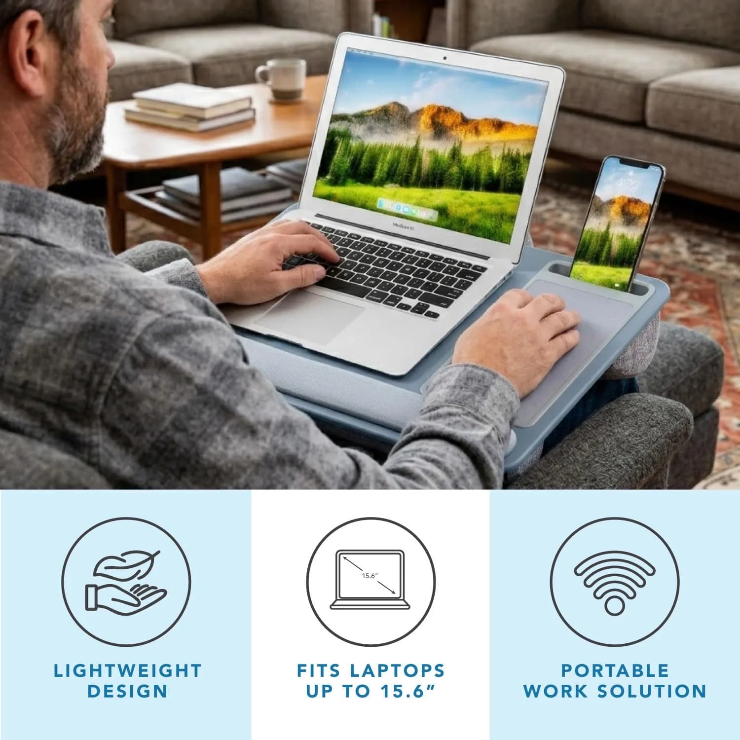 LapGear Home Office Pro Lap Desk with Wrist Rest & Mouse Pad, Slate Blue | Fits Laptops up to 39.6cm (15.6 Inch) - view 2