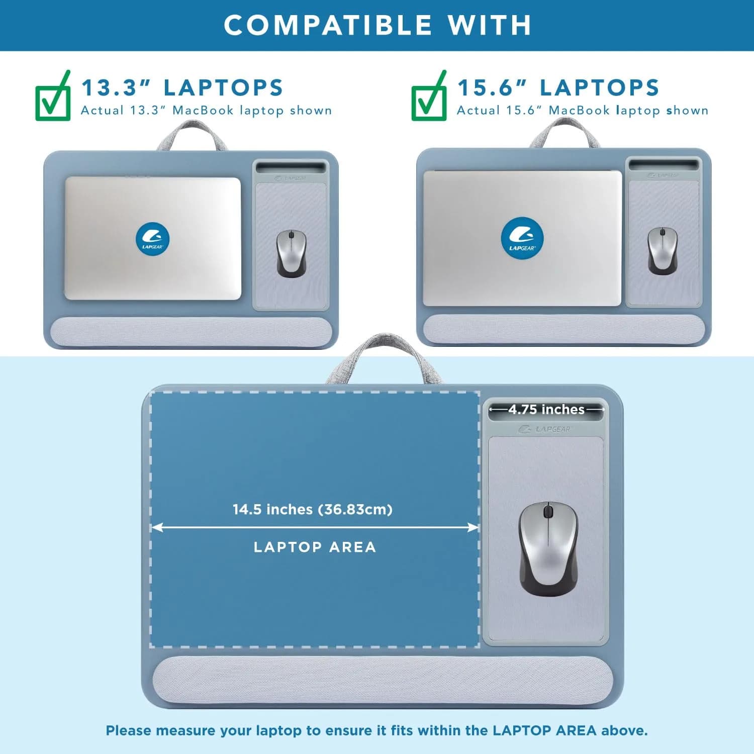 LapGear Home Office Pro Lap Desk with Wrist Rest & Mouse Pad, Slate Blue | Fits Laptops up to 39.6cm (15.6 Inch) - view 3