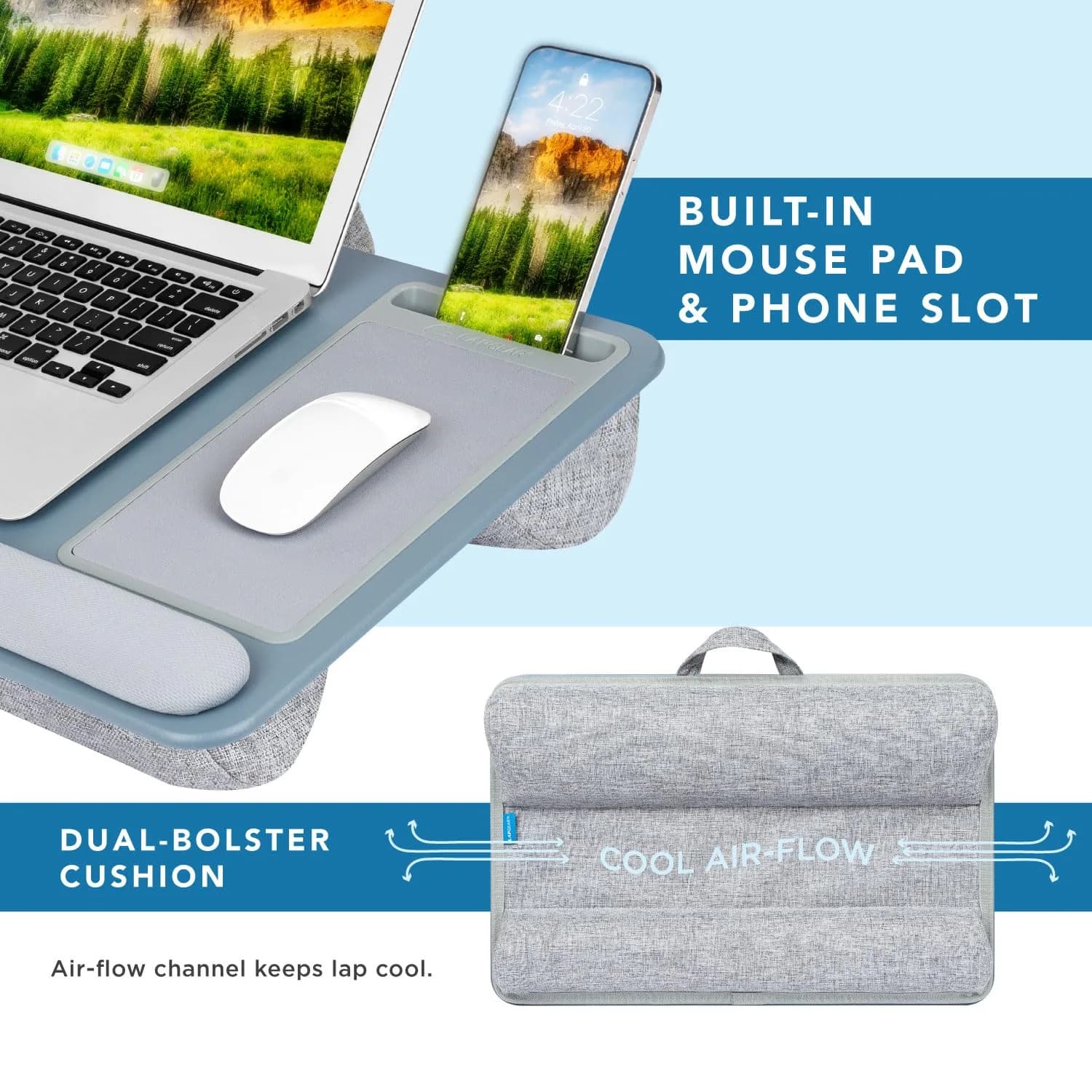 LapGear Home Office Pro Lap Desk with Wrist Rest & Mouse Pad, Slate Blue | Fits Laptops up to 39.6cm (15.6 Inch) - view 4