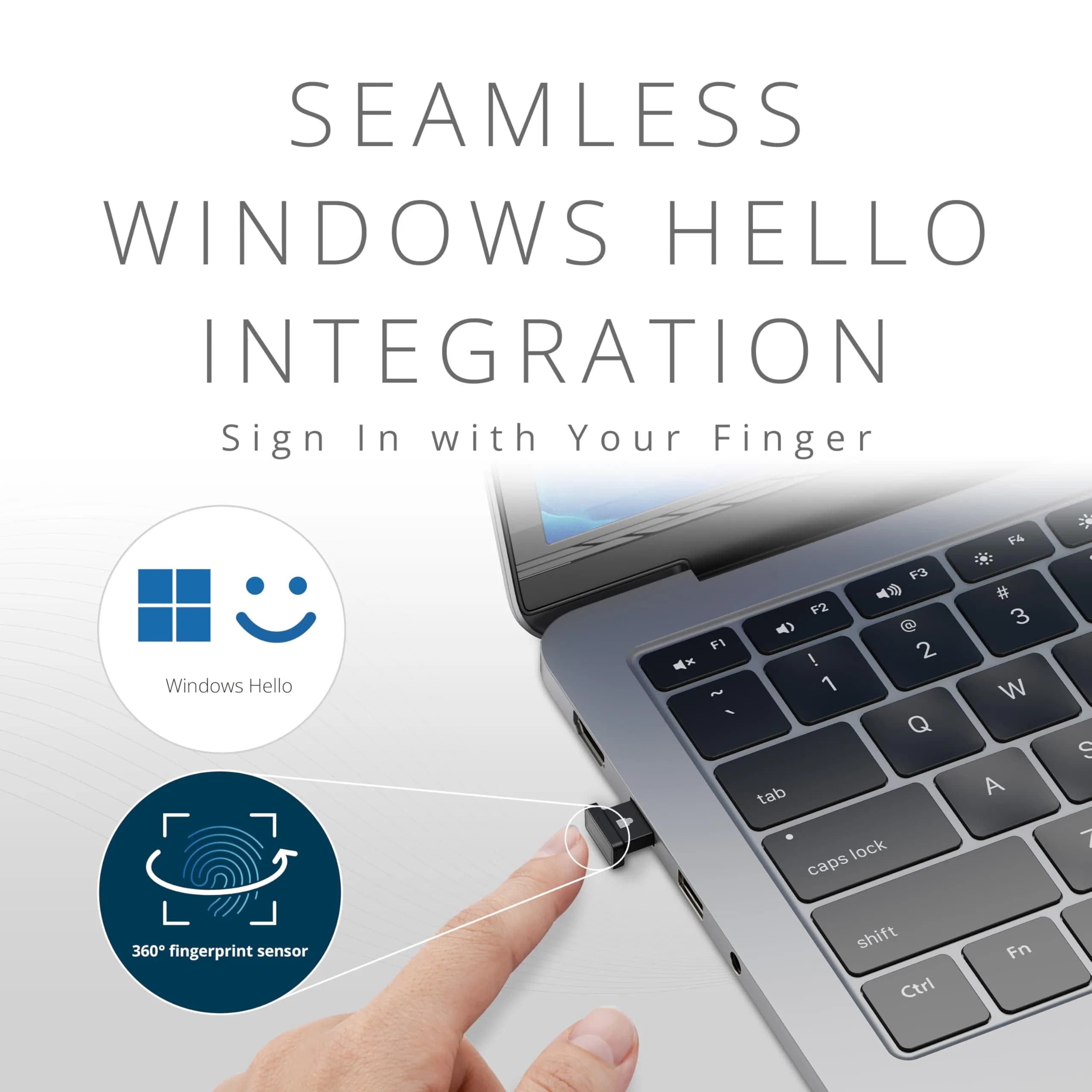 Kensington VeriMark™ IT 2.0 USB-A Fingerprint Key | Windows Hello & Business, 360° Reader, Password-Free Login - view 3