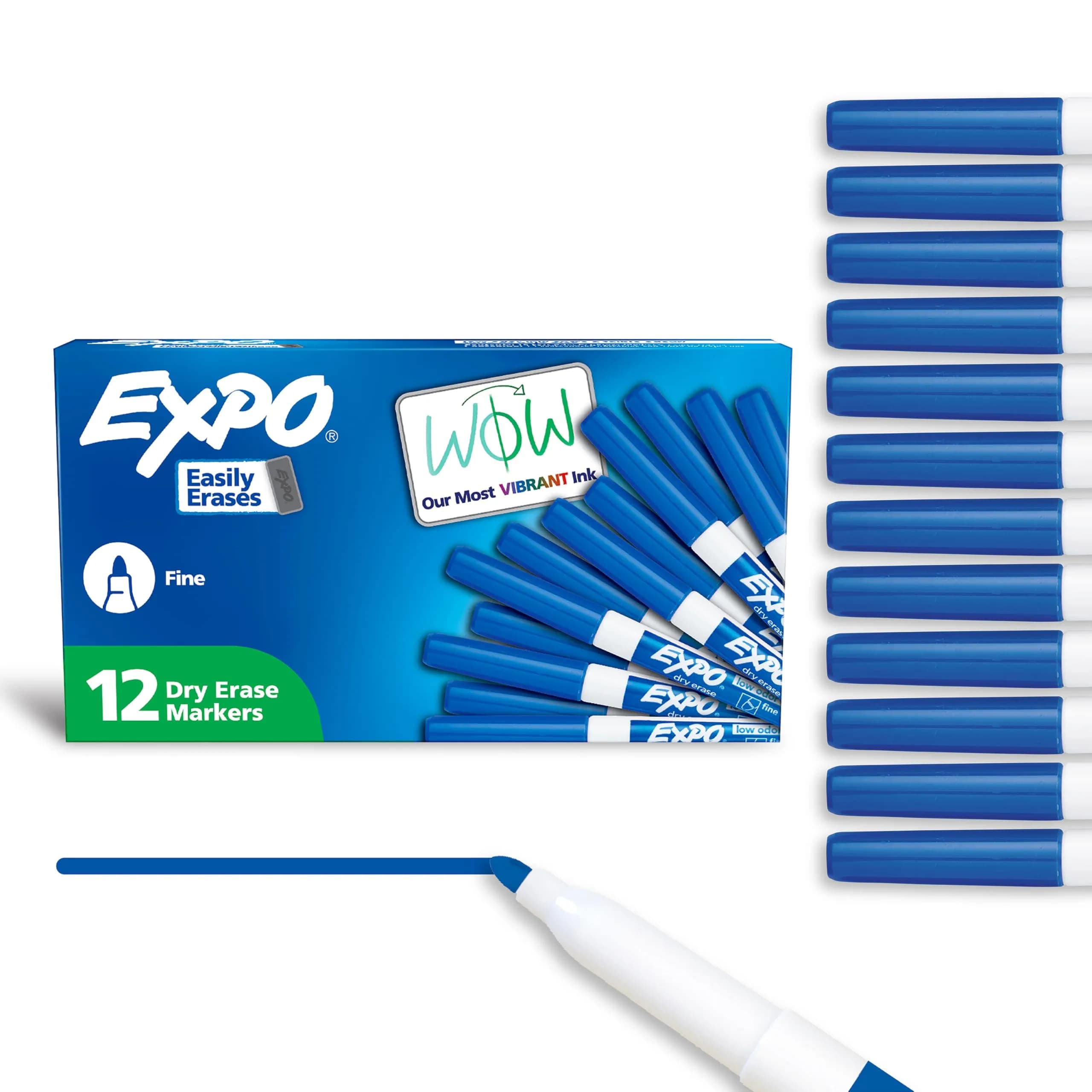EXPO Low Odor Dry Erase Markers, Fine Tip, Black, 12-Count | Bulk Pack for Smooth Ink Flow - main product image