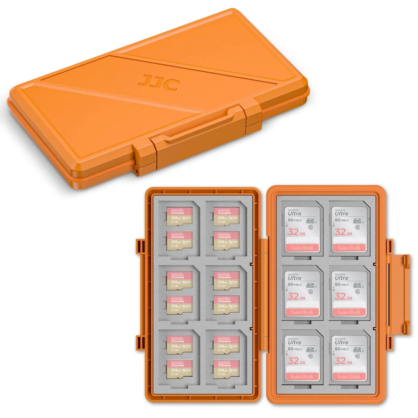 JJC Orange 36-Slot Memory Card Case | Water-Resistant & Anti-Shock for 12 SD + 24 Micro SD Cards - main product image