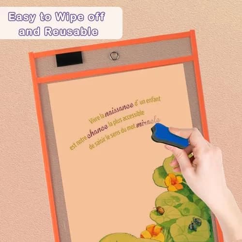 Ufamrine 30 Pcs Dry Erase Pockets Sleeves Colorful, Job Ticket Holders 25cm x 33cm (10" x 13") | Reusable Plastic Sleeves for Teachers thumbnail 6