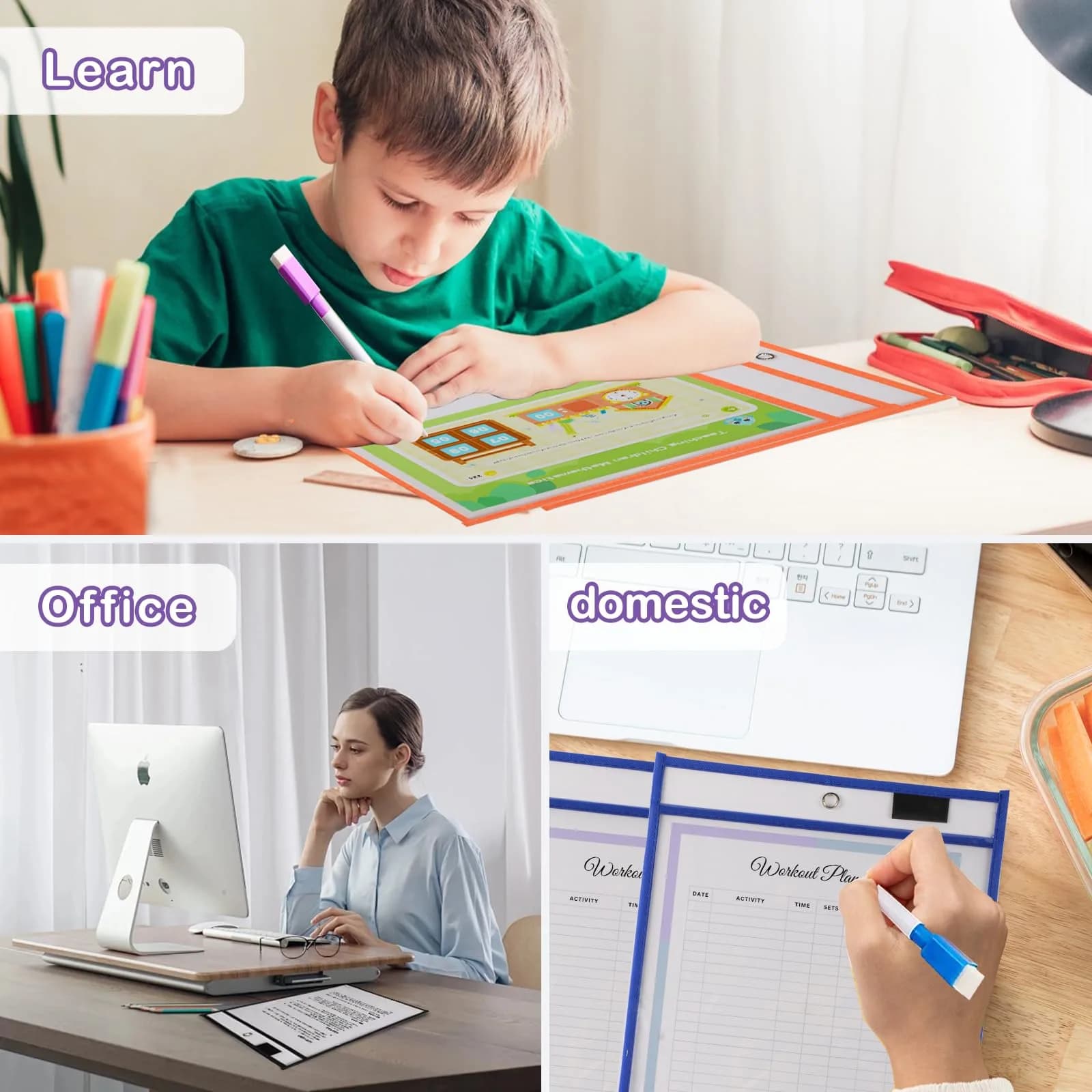 Ufamrine 30 Pcs Dry Erase Pockets Sleeves Colorful, Job Ticket Holders 25cm x 33cm (10" x 13") | Reusable Plastic Sleeves for Teachers - view 7