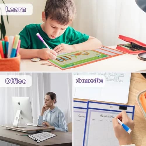 Ufamrine 30 Pcs Dry Erase Pockets Sleeves Colorful, Job Ticket Holders 25cm x 33cm (10" x 13") | Reusable Plastic Sleeves for Teachers thumbnail 7