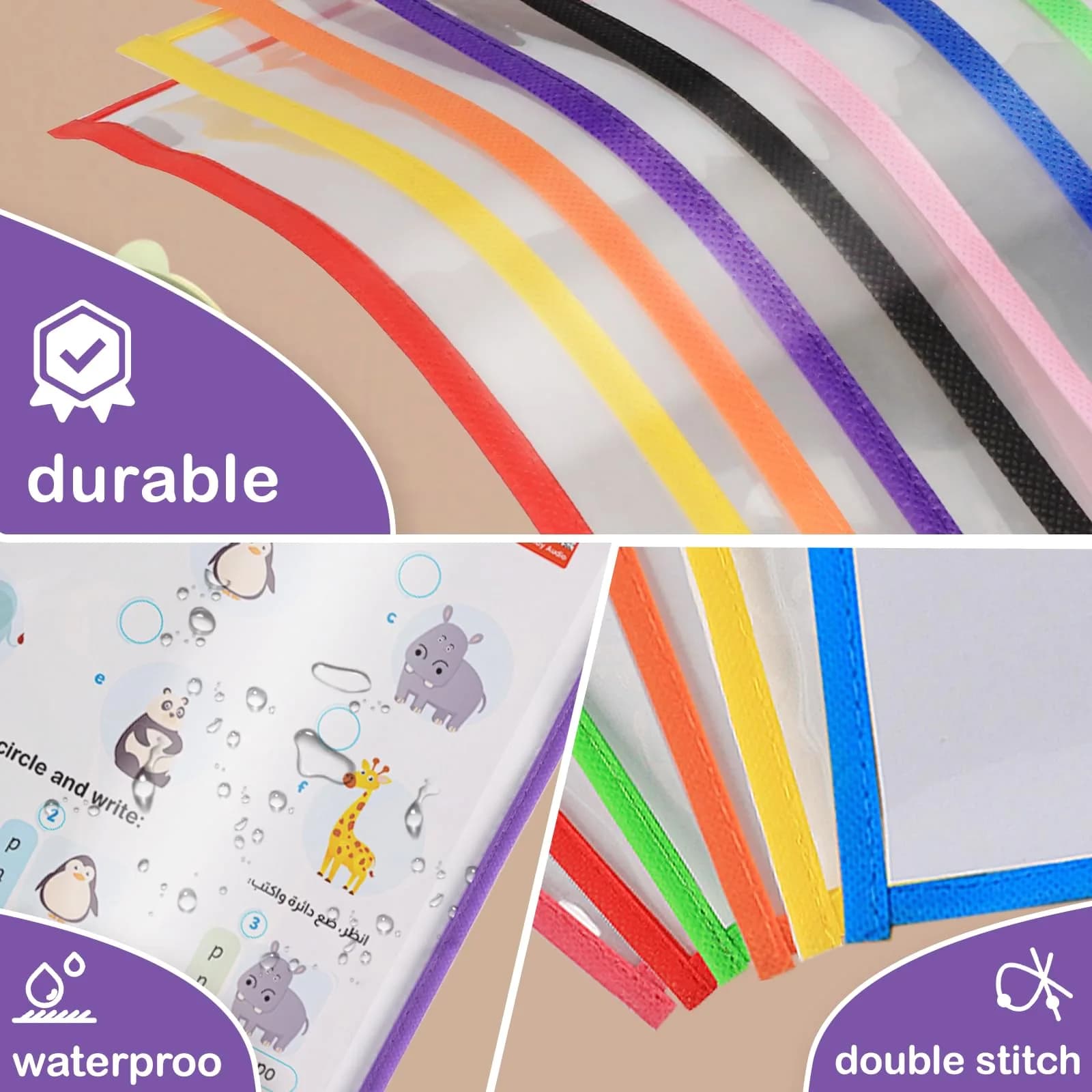 Ufamrine 30 Pcs Dry Erase Pockets Sleeves Colorful, Job Ticket Holders 25cm x 33cm (10" x 13") | Reusable Plastic Sleeves for Teachers - view 4