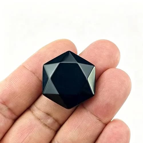 FHNP367 Natural Black Obsidian Hexagram Chakra Stone 1.2 inch | Hand-Polished Healing Crystal for Energy & Stress Relief thumbnail 2