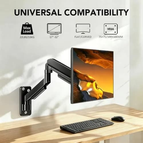 Hemudu 17-32 inch Flat/Curved Monitor Wall Mount | Full Motion Adjustable Wall Arm Holds Up to 10kg thumbnail 2
