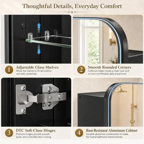 GoTiling 30x26 Black Medicine Cabinet with Mirror, Recessed & Surface Mount | Adjustable Shelves, Aluminum Frame thumbnail 4