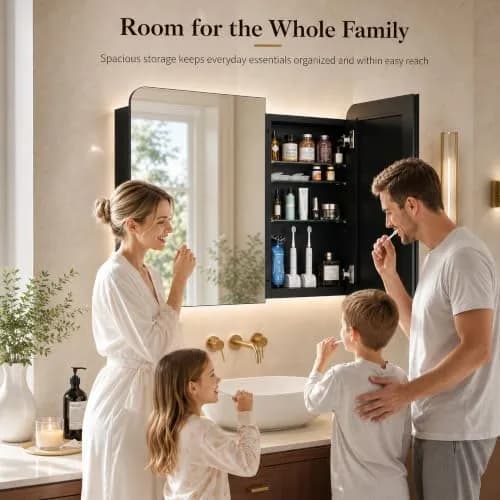 GoTiling 30x26 Black Medicine Cabinet with Mirror, Recessed & Surface Mount | Adjustable Shelves, Aluminum Frame thumbnail 7