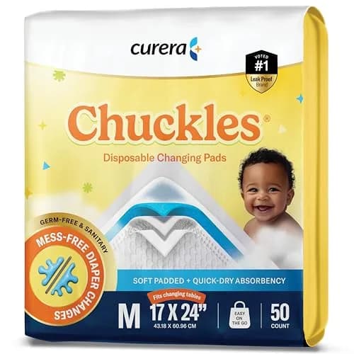 Curera Chuckles Disposable Baby Changing Pad Liners 17x24 inch (50-Pack) | Hospital-Grade 5-Layer Protection thumbnail 1