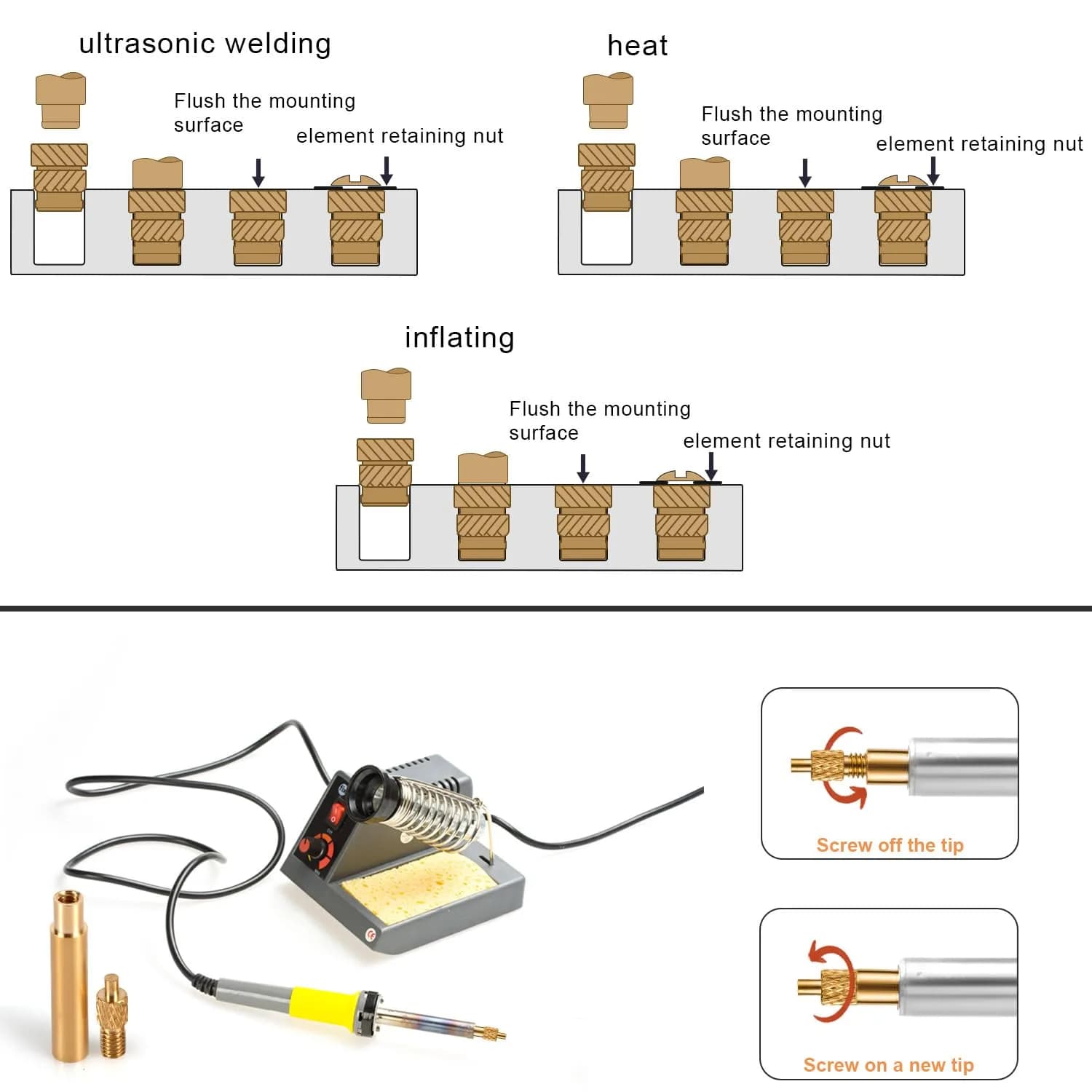 PEUTIER M2x3x3.5mm Brass Heat Set Threaded Inserts (120 pcs) | 3D Printing Accessories - view 5