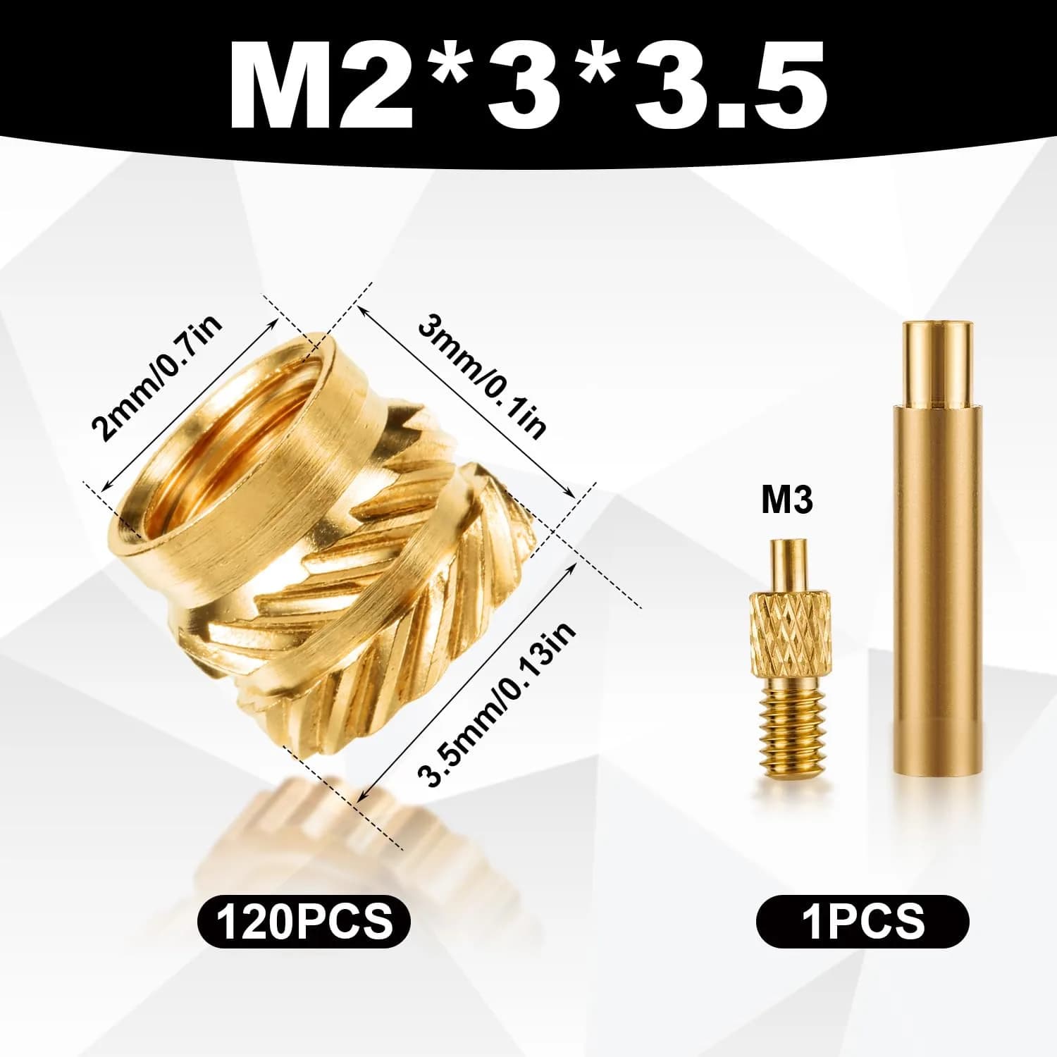 PEUTIER M2x3x3.5mm Brass Heat Set Threaded Inserts (120 pcs) | 3D Printing Accessories - view 2