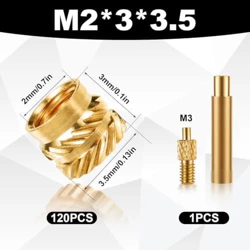 PEUTIER M2x3x3.5mm Brass Heat Set Threaded Inserts (120 pcs) | 3D Printing Accessories thumbnail 2