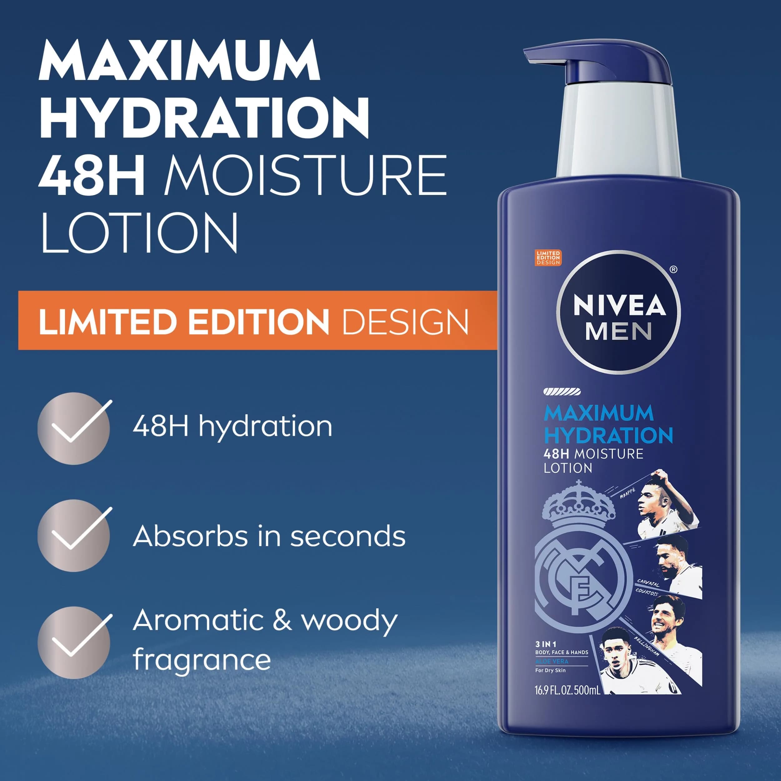 NIVEA MEN Real Madrid Maximum Hydration Body Lotion 6000ml (202.8 Fl Oz) | 48-Hour Moisture for Dry Skin - view 3