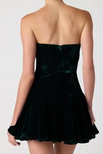 Lulus Zarae Corset Velvet Flounce Women’s Strapless Cocktail Dress Emerald | Flirty Velvet Mini for Parties thumbnail 2