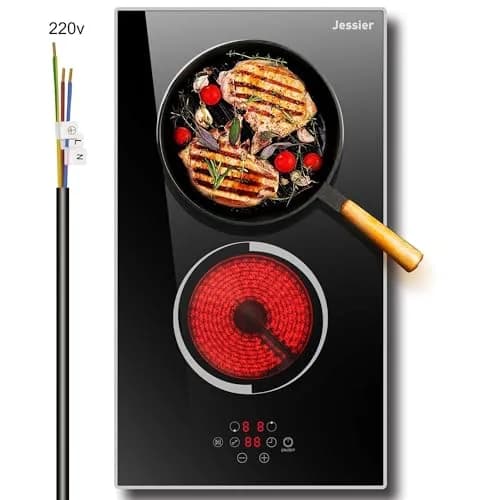 Jessier 2 Burner Electric Cooktop 220V 3000W | Hardwired Drop-In Ceramic Glass Cooktop thumbnail 1