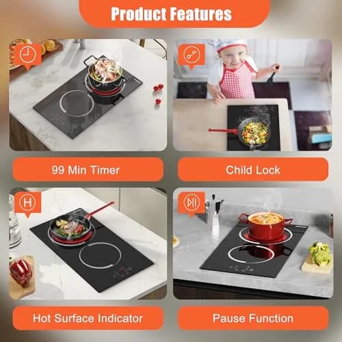 Jessier 2 Burner Electric Cooktop 220V 3000W | Hardwired Drop-In Ceramic Glass Cooktop thumbnail 5