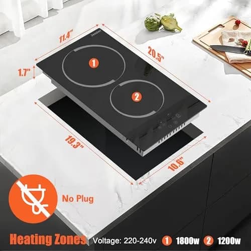 Jessier 2 Burner Electric Cooktop 220V 3000W | Hardwired Drop-In Ceramic Glass Cooktop thumbnail 6