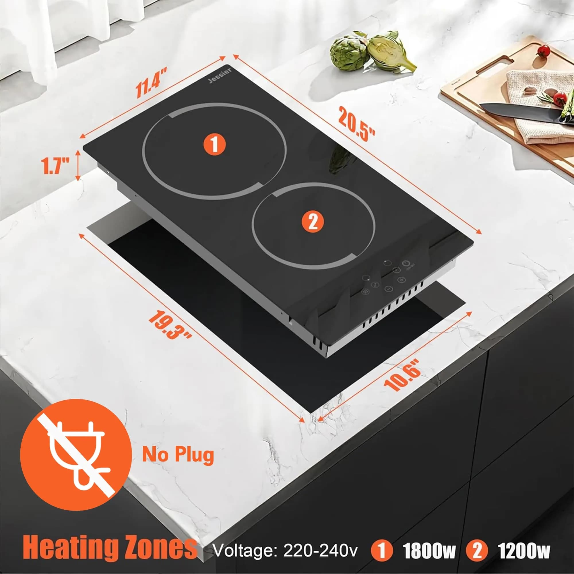 Jessier 2 Burner Electric Cooktop 220V 3000W | Hardwired Drop-In Ceramic Glass Cooktop - view 6
