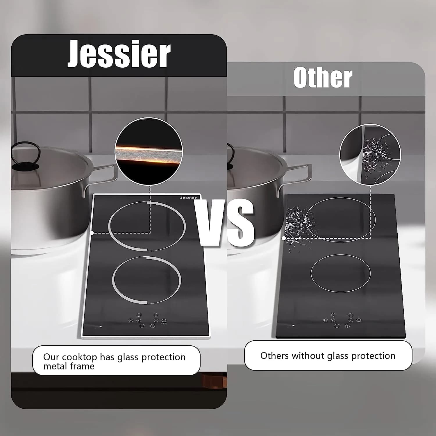 Jessier 2 Burner Electric Cooktop 220V 3000W | Hardwired Drop-In Ceramic Glass Cooktop - view 7
