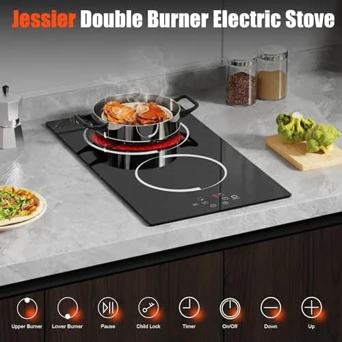 Jessier 2 Burner Electric Cooktop 220V 3000W | Hardwired Drop-In Ceramic Glass Cooktop thumbnail 3
