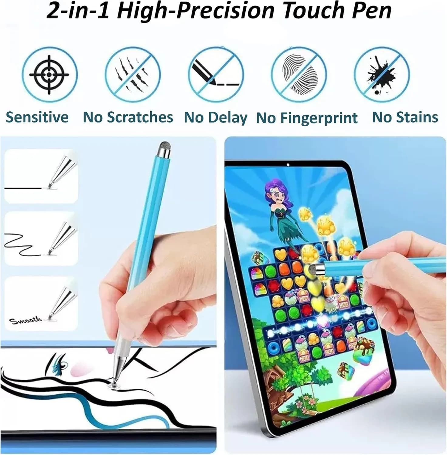 fllynewrite Pink 3-in-1 Stylus Pen for Samsung Galaxy Tab A9+/A9/A8/A7/A7 Lite, iPad Pro/iPhone/Fire/Surface | Universal Touchscreen Input Pen - view 3