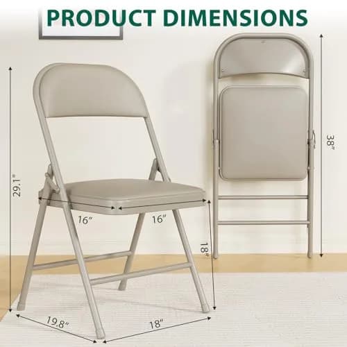 FurniEdge 2 Pack Padded Folding Chairs | Portable Metal Foldable Chairs with Cushion, PU Leather, Indoor & Outdoor Khaki thumbnail 7