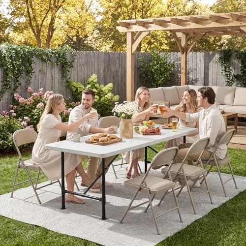 FurniEdge 2 Pack Padded Folding Chairs | Portable Metal Foldable Chairs with Cushion, PU Leather, Indoor & Outdoor Khaki thumbnail 8