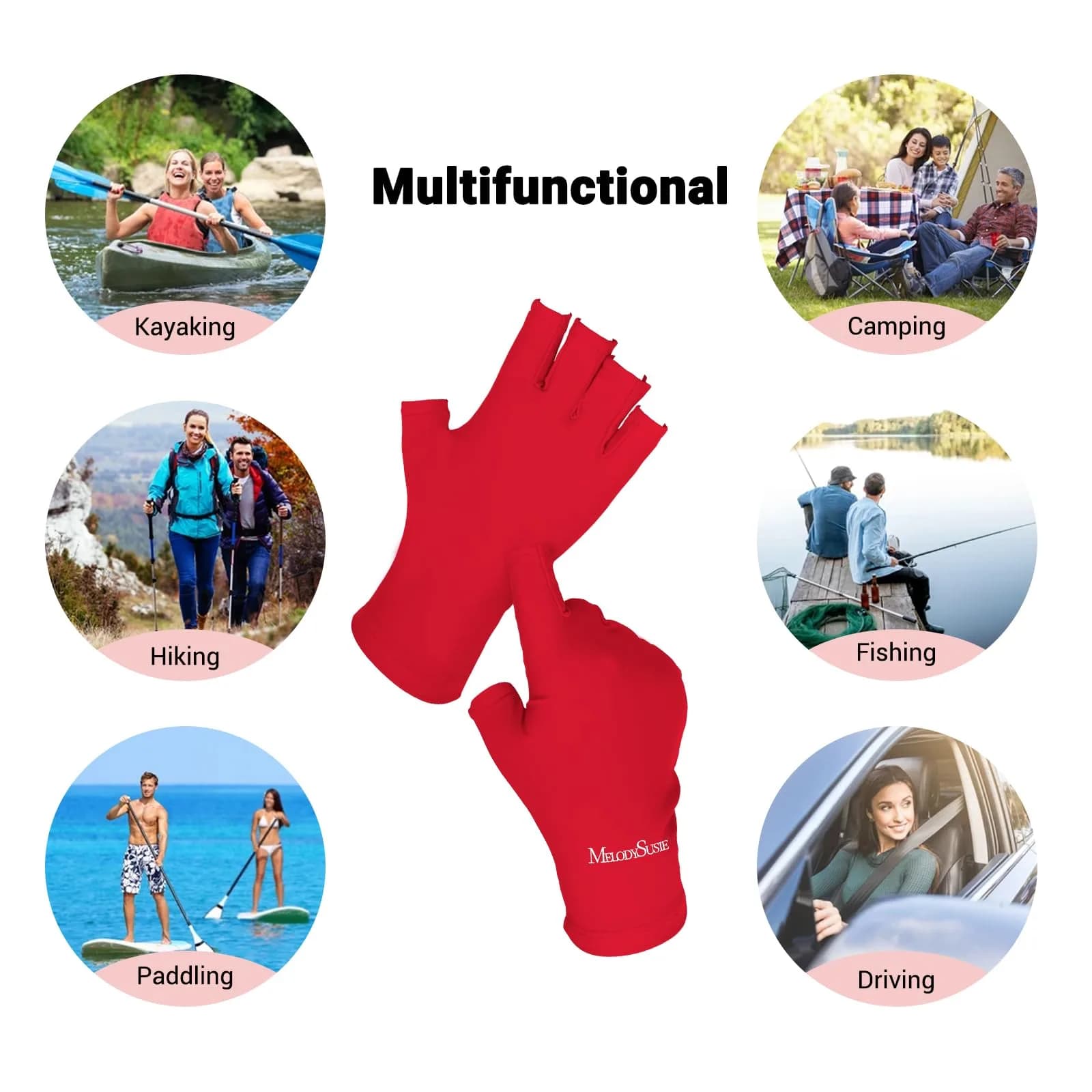 MelodySusie Red Fingerless UV Protection Gloves for Gel Nail Lamps | UPF50+ Sun Protection - view 4