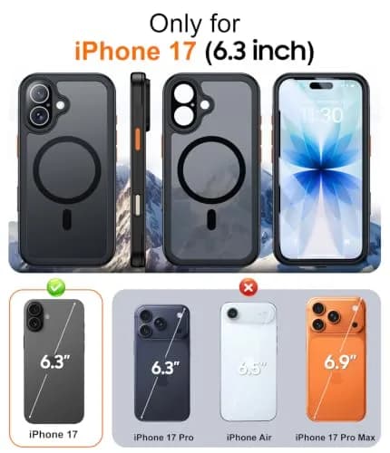 Red2Fire Military Grade Case for iPhone 17 6.3" with Screen & Camera Protector, MagSafe Compatible, Black | Heavy Duty Drop Proof thumbnail 2