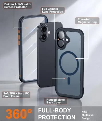 Red2Fire for iPhone 17 Case with Built-in Screen Protector & Camera Protector, MagSafe Compatible, Military Grade Drop Proof, Full-Body Bumper Shockproof Phone Cover 6.3" Blue thumbnail 5