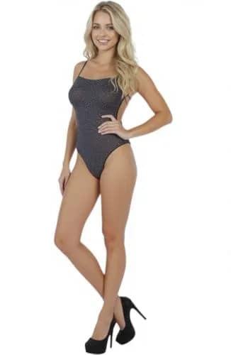 ToBeInStyle Women's Long Sleeve Opaque Leotard Teddy - Open Back Thin Strap Lurex Teddy Black - One Size thumbnail 5