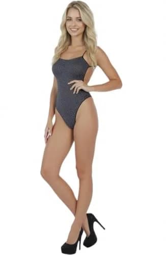 ToBeInStyle Women's Long Sleeve Opaque Leotard Teddy - Open Back Thin Strap Lurex Teddy Black - One Size thumbnail 2