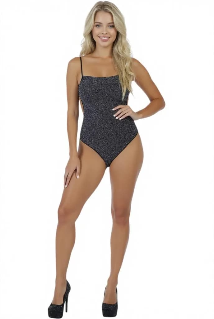 ToBeInStyle Women's Long Sleeve Opaque Leotard Teddy - Open Back Thin Strap Lurex Teddy Black - One Size - view 3