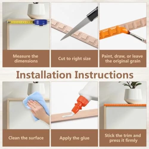 Coowayze Grid Wood Trim Molding Decorative Strips 15.8 inch (40 cm) | 12 PCS Unfinished Beech Wood for Walls, Cabinets, Doors, Mirrors thumbnail 6