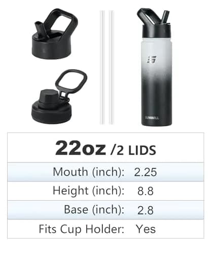 SUNWILL Insulated Water Bottle with Straw & Chug Lid, 22 oz Stainless Steel | Double-Wall Vacuum, Leak-Proof, Powder Coated Finish thumbnail 4