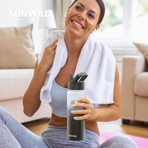 SUNWILL Insulated Water Bottle with Straw & Chug Lid, 22 oz Stainless Steel | Double-Wall Vacuum, Leak-Proof, Powder Coated Finish thumbnail 5