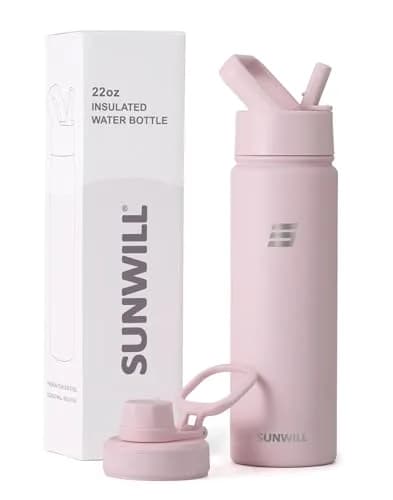 SUNWILL Insulated Water Bottle with Straw & Chug Lid, 22 oz Stainless Steel | Double-Wall Vacuum Insulation for Hot & Cold Drinks thumbnail 6