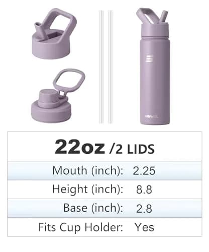 SUNWILL Insulated Water Bottle with Straw & Chug Lid 22 oz | Double-Wall Vacuum Stainless Steel thumbnail 4