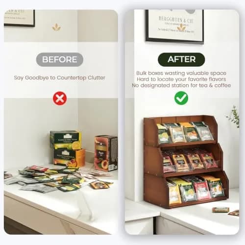 TIOPGHAD 3-Layer Bamboo Tea Bag Organizer Storage Holder, Brown | Stackable, Removable Compartments, 260 Tea Bags Capacity thumbnail 5
