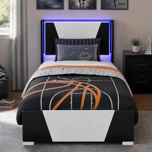 Welzona Twin Bed Frame Upholstered Headboard Led Lights Storage Drawers | Modern Gaming Style thumbnail 8