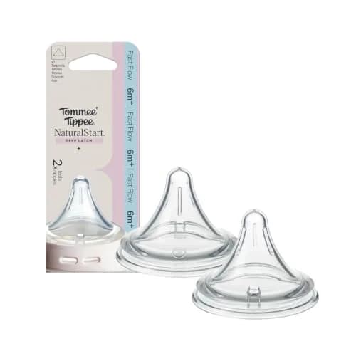 Tommee Tippee Natural Start Deep Latch Triangular Nipples, Fast Flow, 6m+ (Pack of 2) thumbnail 1