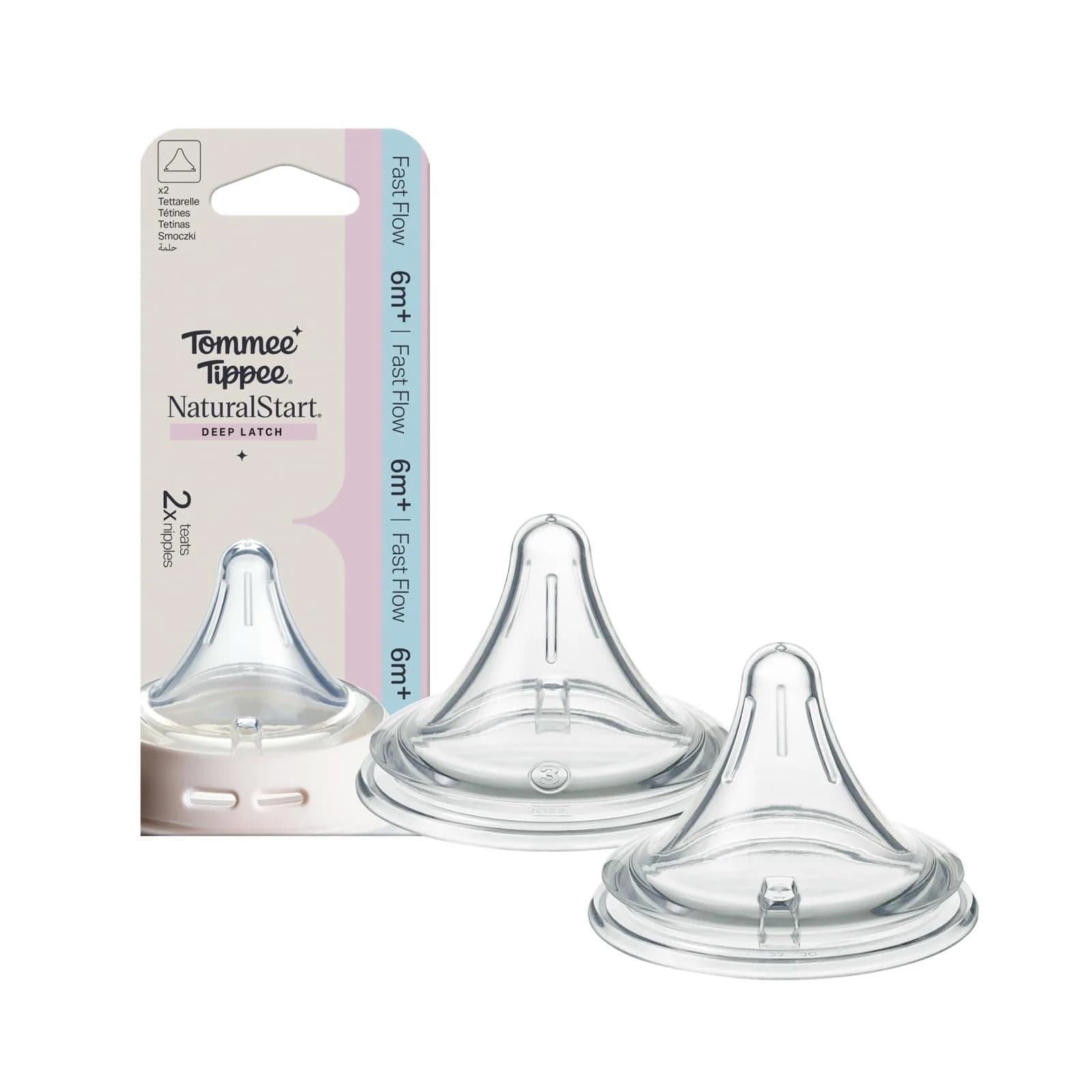 Tommee Tippee Natural Start Deep Latch Triangular Nipples, Fast Flow, 6m+ (Pack of 2) - main product image