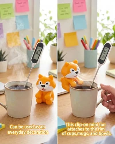 JODUY Clip-On Mini Fan for Cup & Bowl – Dog-Shaped Air-Blowing Cooling Attachment 8.5cm x 6cm x 6cm | Dual-Function Operation thumbnail 4