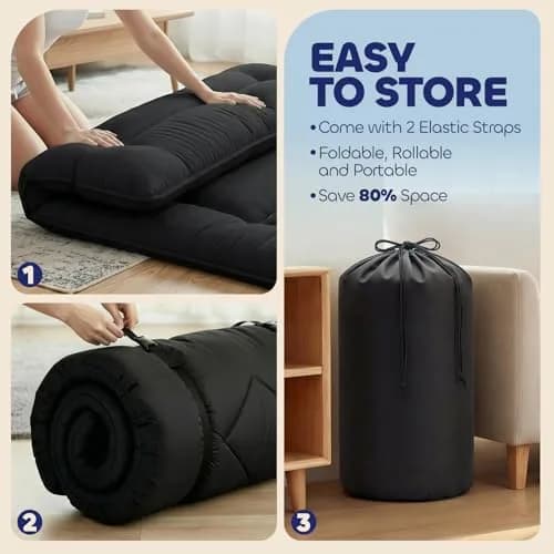 COZYFUZY 4" Thick Japanese Futon Mattress Foldable Floor Mattress for Guests, Dorms & Rooms, Portable Tatami Mat with Firm Support & Carry Strap Full thumbnail 5