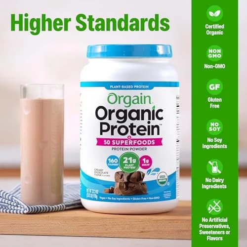 Orgain Organic Vegan Protein + 50 Superfoods Creamy Chocolate Fudge 2.02 lb (916 g) | USDA Organic, 21g Plant Protein, 10g Fiber thumbnail 3